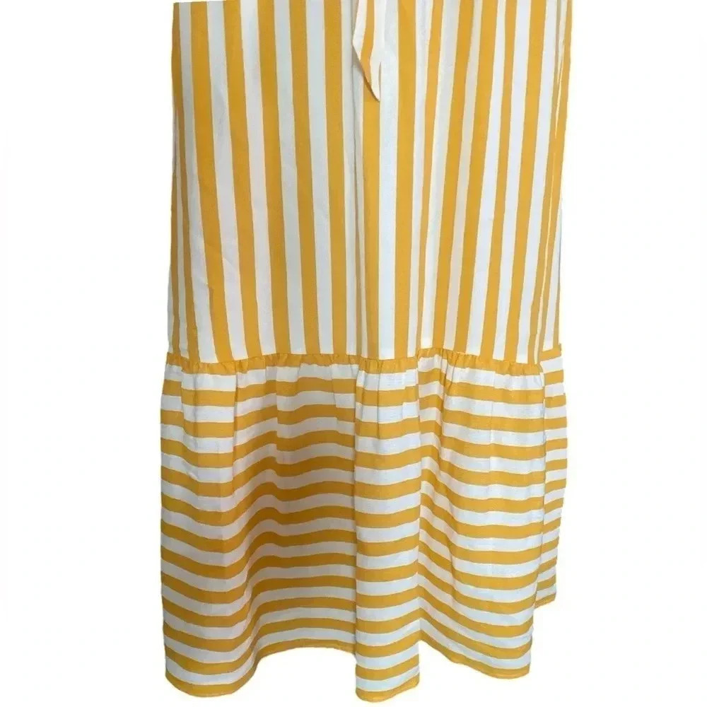 LOFT | Women Mustard/White Striped Chevron Flounce Maxi Dress Size 0P - Picture 10 of 15